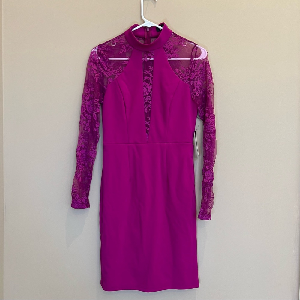 Lulu’s Magenta Long Sleeve Lace Mini Dress